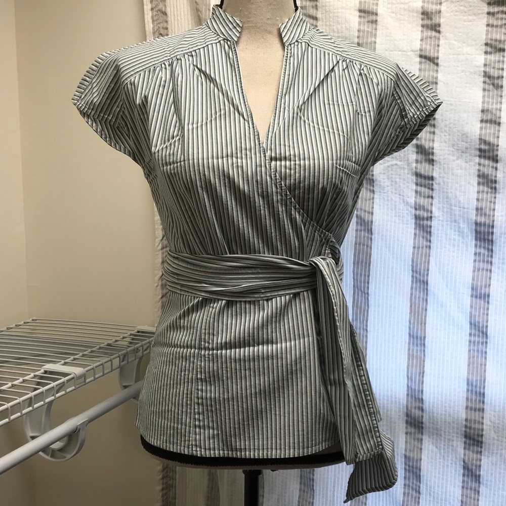 Kimono Blouse in White/Navy/Teal/Olive Stripe